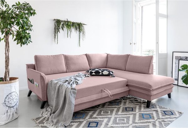 Pudrovoružová rozkladacia rohová pohovka Miuform Charming Charlie L, pravý roh