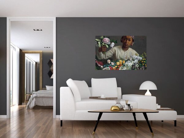 Obraz - Frédéric Bazille, Young Woman with Peonies, reprodukcia (90x60 cm)