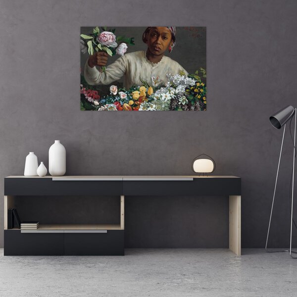 Obraz - Frédéric Bazille, Young Woman with Peonies, reprodukcia (90x60 cm)