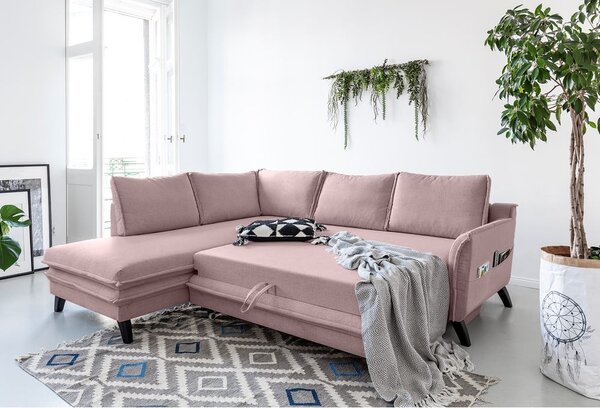 Pudrovoružová rozkladacia rohová pohovka Miuform Charming Charlie L, ľavý roh