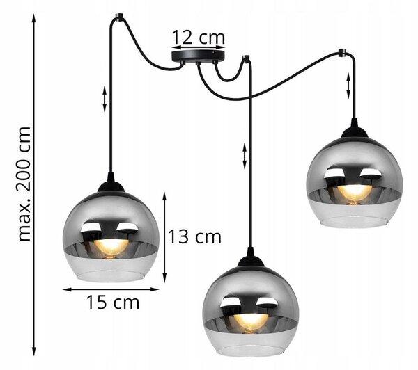 Závesné svietidlo Bergen Spider, 3x chrómové/transparentné sklenené tienidlo (fi 15cm)