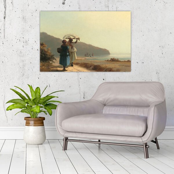 Obraz - Camille Pissarro, Two Women Chatting by the Sea, St. Thomas, reprodukcia (90x60 cm)