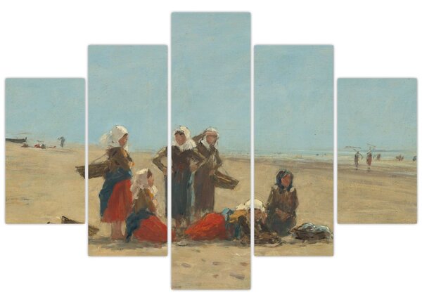 Obraz - Eugène Boudin, Women on the Beach at Berck, reprodukcia (150x105 cm)