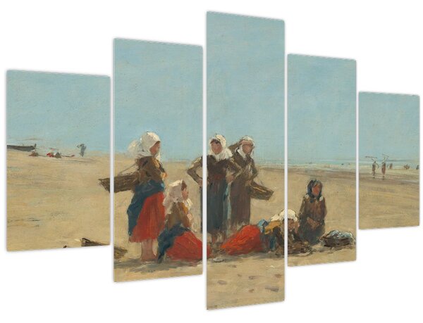 Obraz - Eugène Boudin, Women on the Beach at Berck, reprodukcia (150x105 cm)