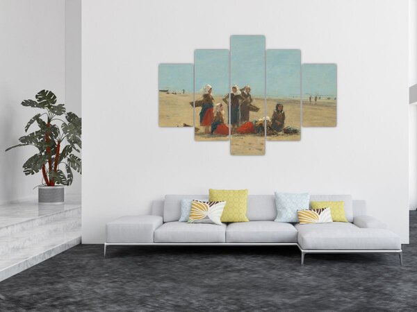 Obraz - Eugène Boudin, Women on the Beach at Berck, reprodukcia (150x105 cm)