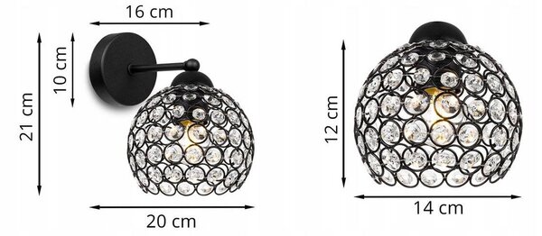Nástenné svietidlo Crystal 1, 1x čierne krištáľové tienidlo