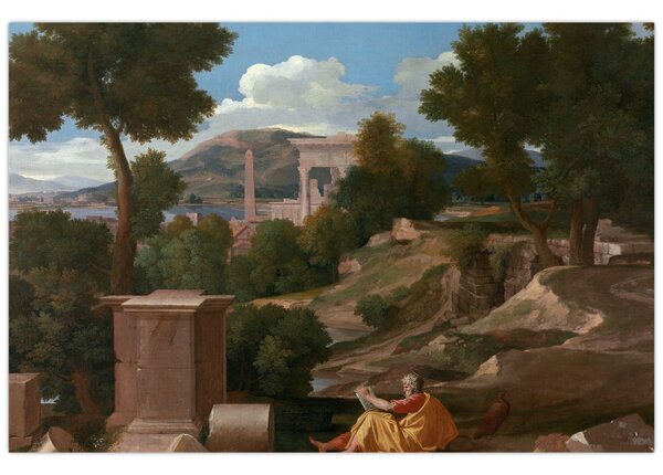 Obraz - Nicolas Poussin, Landscape with Saint John on Patmos, reprodukcia (90x60 cm)