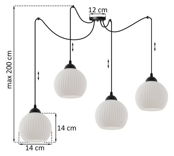 Závesné svietidlo Riffle Round Spider, 4x biele sklenené tienidlo, b