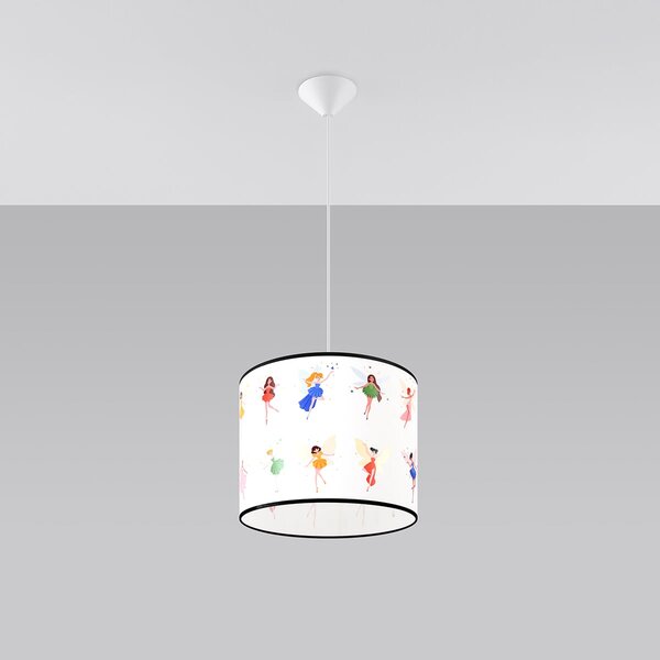 Detské závesné svietidlo Fairy, 1x plastové tienidlo so vzorom, (fi 30cm)