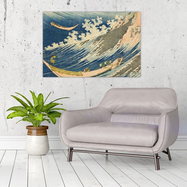 Obraz - Katsushika Hokusai, Fishing Boats at Choshi in Shimosa (Soshu Choshi) , reprodukcia (90x60 cm)
