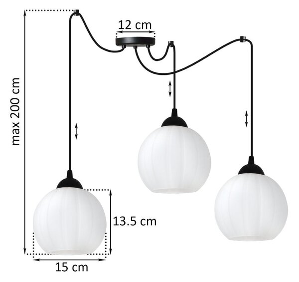 Závesné svietidlo Costa Spider, 3x biele sklenené tienidlo, b