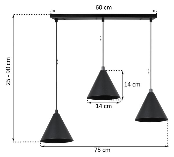 Závesné svietidlo Soho, 3x čierne kovové tienidlo, (fi 14cm)