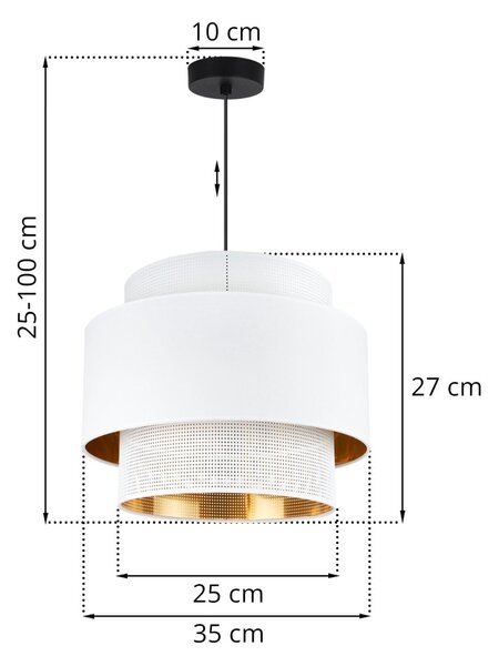 Závesné svietidlo Asti, 1x PVC/biele textilné tienidlo, (fi 35cm), g/c, b