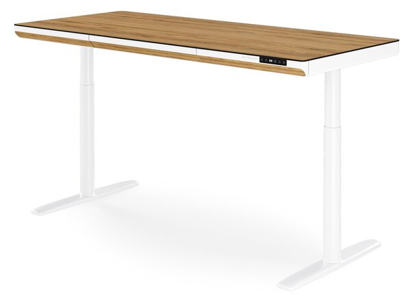 Elektrický písací stôl sit-stand so zásuvkou a bezdrôtovou nabíjačkou Qi biely/zlatý dub, 1600 mm: ELLIS
