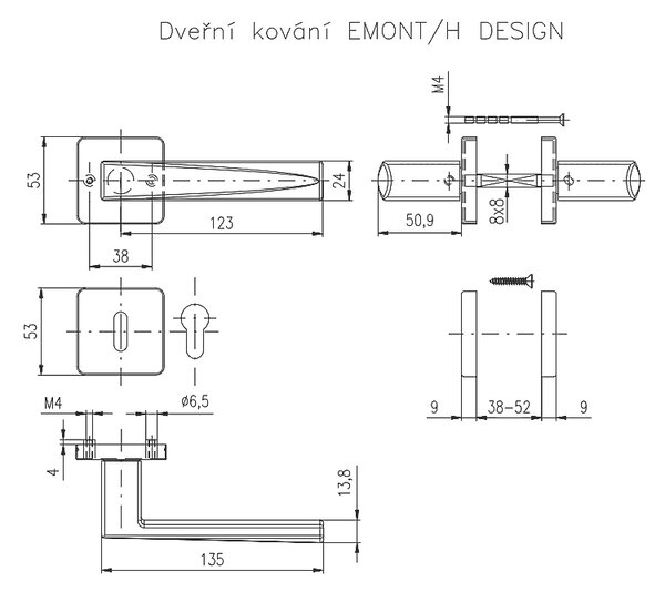 VÝPREDAJ Dverné kovanie ROSTEX EMONT/H s čapmi (ČIERNA) - BB ROZETA, kľučka-kľučka, Otvor na obyčajný kľúč BB, ROSTEX ČIERNA
