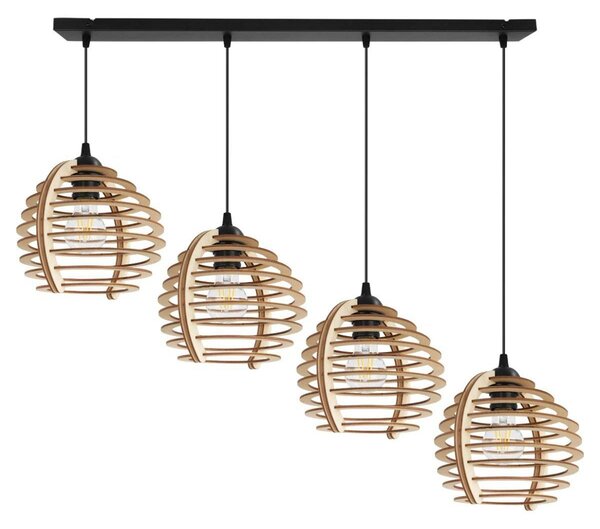 Závesné svietidlo Timber, 4x drevené tienidlo, n