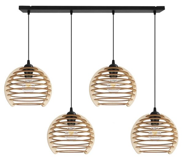 Závesné svietidlo Timber, 4x drevené tienidlo, n