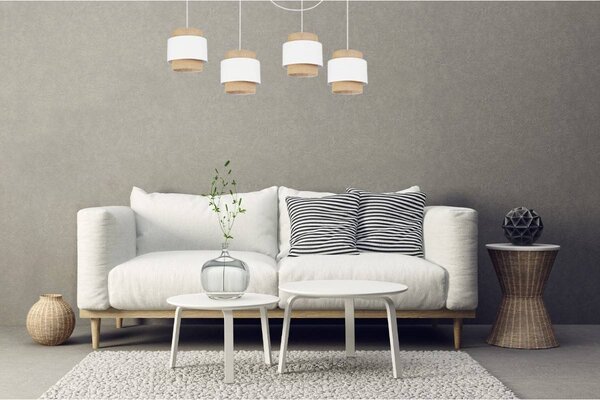 Závesné svietidlo Boho Spider, 4x jutové/biele textilné tienidlo