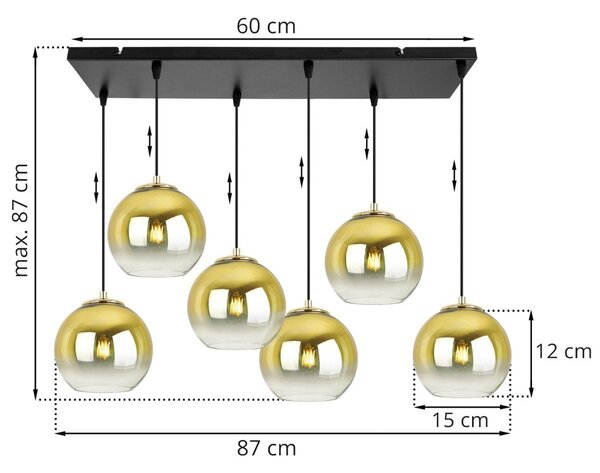Závesné svietidlo Bergen Gold, 6x zlaté/transparentné sklenené tienidlo (fi 15cm)