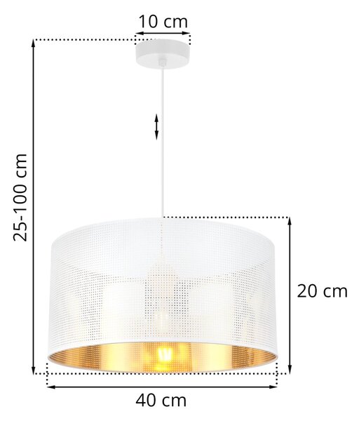 Závesné svietidlo Asti0, 1x biele PVC tienidlo, (fi 40cm), g, w