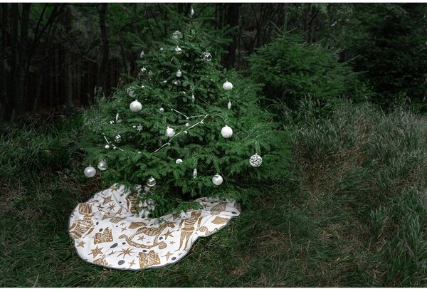 Bavlnený koberec pod vianočný stromček Butter Kings Golden Nut Cracker, ø 130 cm