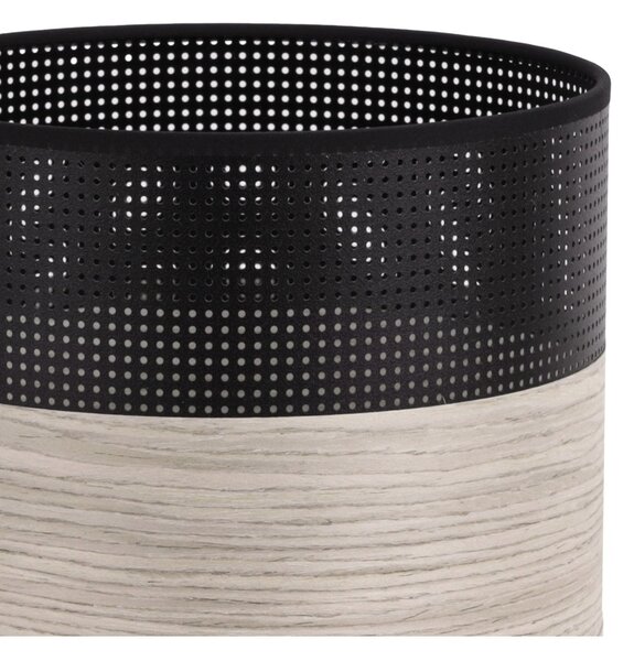 Závesné svietidlo Wood, 1x svetlobéžová dubová dýha/čierne PVC tienidlo, (fi 20cm)