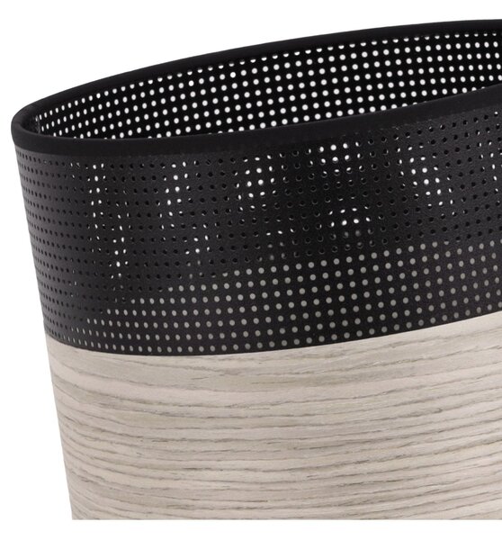 Závesné svietidlo Wood, 1x svetlobéžová dubová dýha/čierne PVC tienidlo, (fi 20cm)