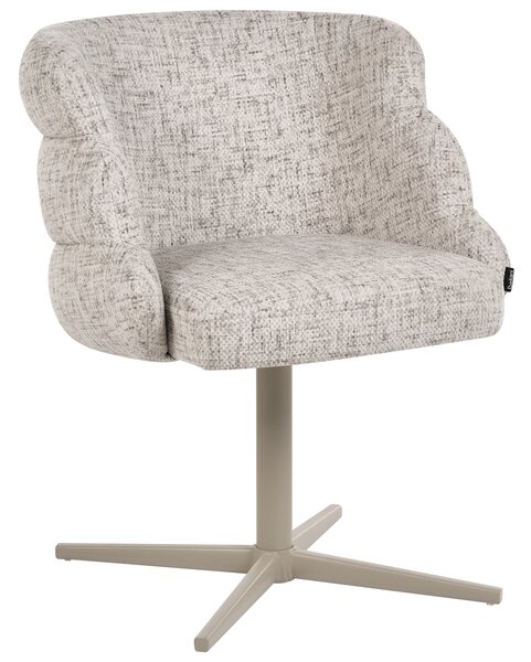 Otočná jedálenská stolička svetlobéžová látkové čalúnenie zaoblené sedadlo mid-century modern štýl kuchyňa jedáleň