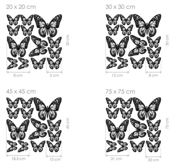 Nalepte.cz Motýle čierne 13 ks textilní prelepiteľné nálepky na stenu arch 100 x 100 cm