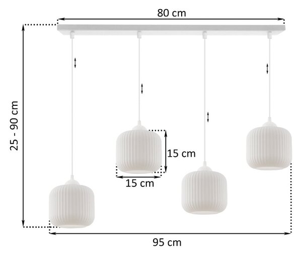 Závesné svietidlo Riffle, 4x biele sklenené tienidlo, w
