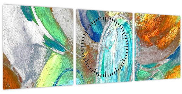 Obraz - Farebná abstrakcia (s hodinami) (90x30 cm)