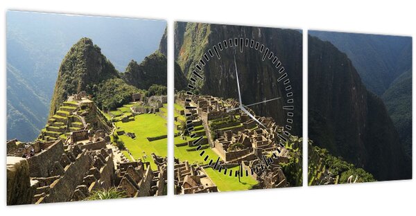 Obraz - Lamy v Machu Picchu (s hodinami) (90x30 cm)