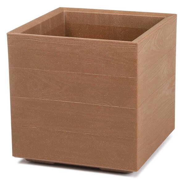 PLASTOVÝ KVETINÁČ NA KOLIESKACH BETONIQUE ECO 40X40 CM DREVENÝ DEKOR HNEDÁ BT