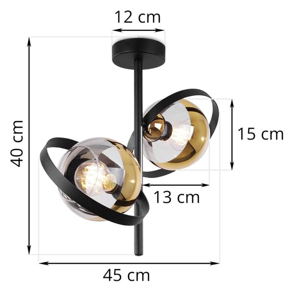 Stropné svietidlo Asturia Ring, 2x zlaté/transparentné sklenené tienidlo, B/G