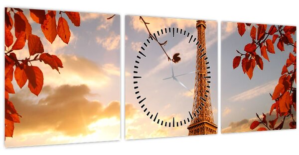 Obraz - Paríž (s hodinami) (90x30 cm)