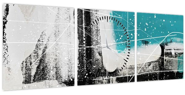 Obraz - Tyrkysová abstrakcia (s hodinami) (90x30 cm)