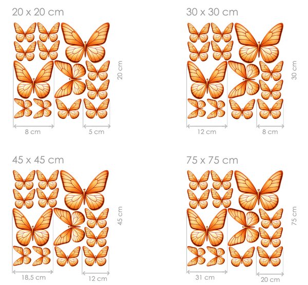 Nalepte.cz Motýle svetlo oranžové 13ks textilní prelepiteľná nálepka na stenu arch 100 x 100 cm
