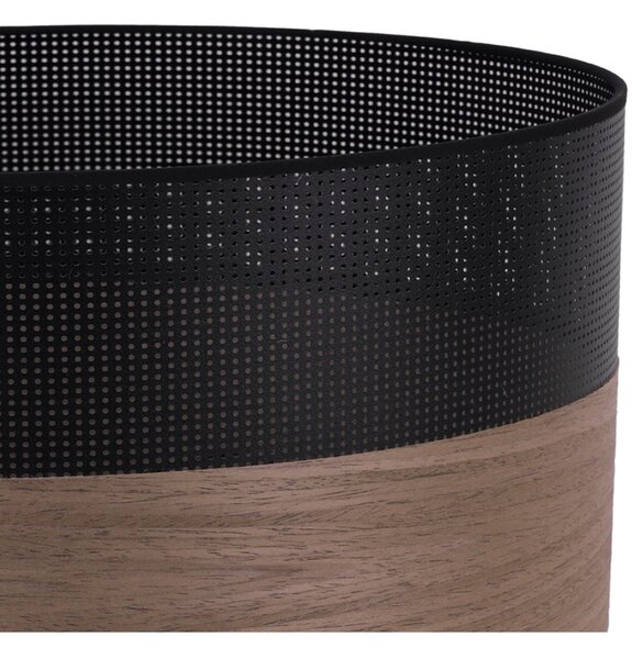 Závesné svietidlo Wood, 1x hnedá orechová dýha/čierne PVC tienidlo, (fi 30cm)
