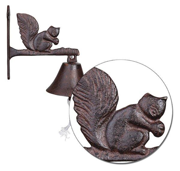 Záhradný zvonček Squirrel, 19x9,5 cm, liatina, hnedá
