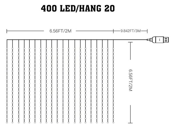 LED svetelný záves Wizard, 2x2m, RGB, ovládač