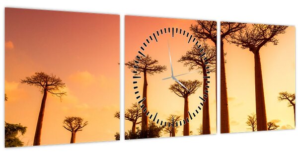 Obraz - Západ slnka v uličke Baobab (s hodinami) (90x30 cm)