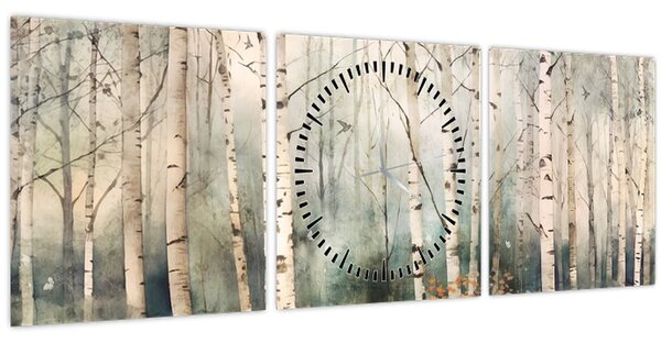 Obraz - Kresba lesného vzoru (s hodinami) (90x30 cm)