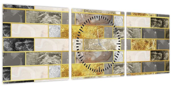 Obraz - Dekor s textúrami (s hodinami) (90x30 cm)