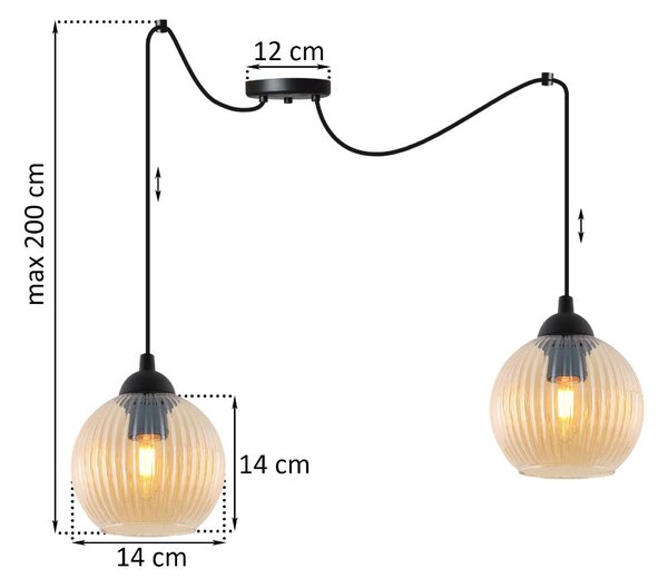 Závesné svietidlo Riffle Round Spider, 2x medové sklenené tienidlo
