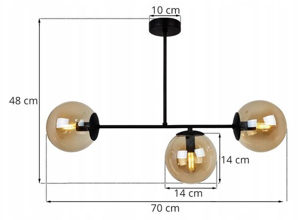 Stropné svietidlo Paris, 3x medové sklenené tienidlo, (výber zo 4 farieb uchytenia)