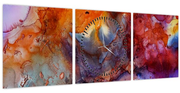 Obraz - Abstraktné atramentové umenie (s hodinami) (90x30 cm)