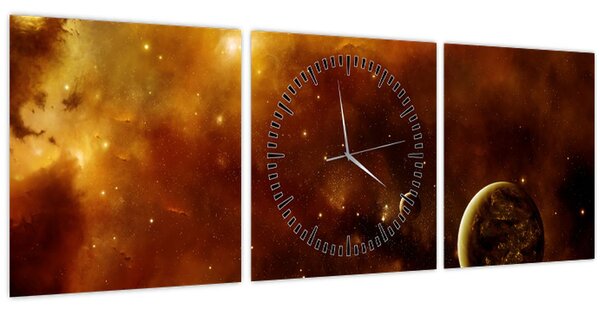 Obraz - Planéty s hmlovinou (s hodinami) (90x30 cm)