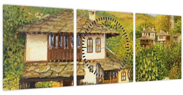 Obraz - Chalúpky v lete (s hodinami) (90x30 cm)