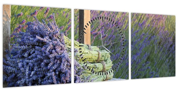Obraz - Levanduľové zväzky (s hodinami) (90x30 cm)