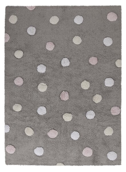 Lorena Canals koberce Pre zvieratá: Prateľný koberec Tricolor Polka Dots Grey-Pink - 120x160 cm